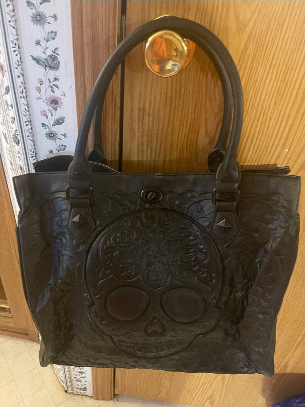 Loungefly Black Embossed Sugar Skull Tote Bag